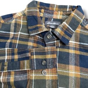 Eddie Bauer Mens Plaid Flannel‎ Long Sleeve Button Down Shirt Green Brown M